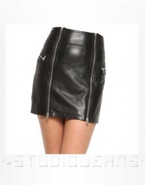 Front Zipper Leather Mini Skirt - # 143